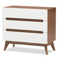 Baxton Studio Calypso Mid-Century White and Walnut Wood 3-Drawer Storage Chest 137-7499